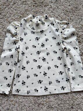 baby GAP puff sleeve mock neck long-sleeve floral top 3T ivory, black NWT